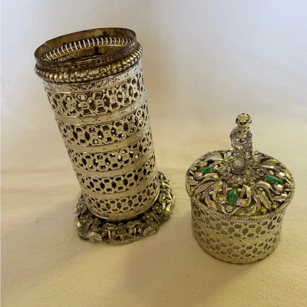 VTG MCM Sam Fink Filigree Cherub Hairspray Holder, Lipstick Holder & Trinket Box